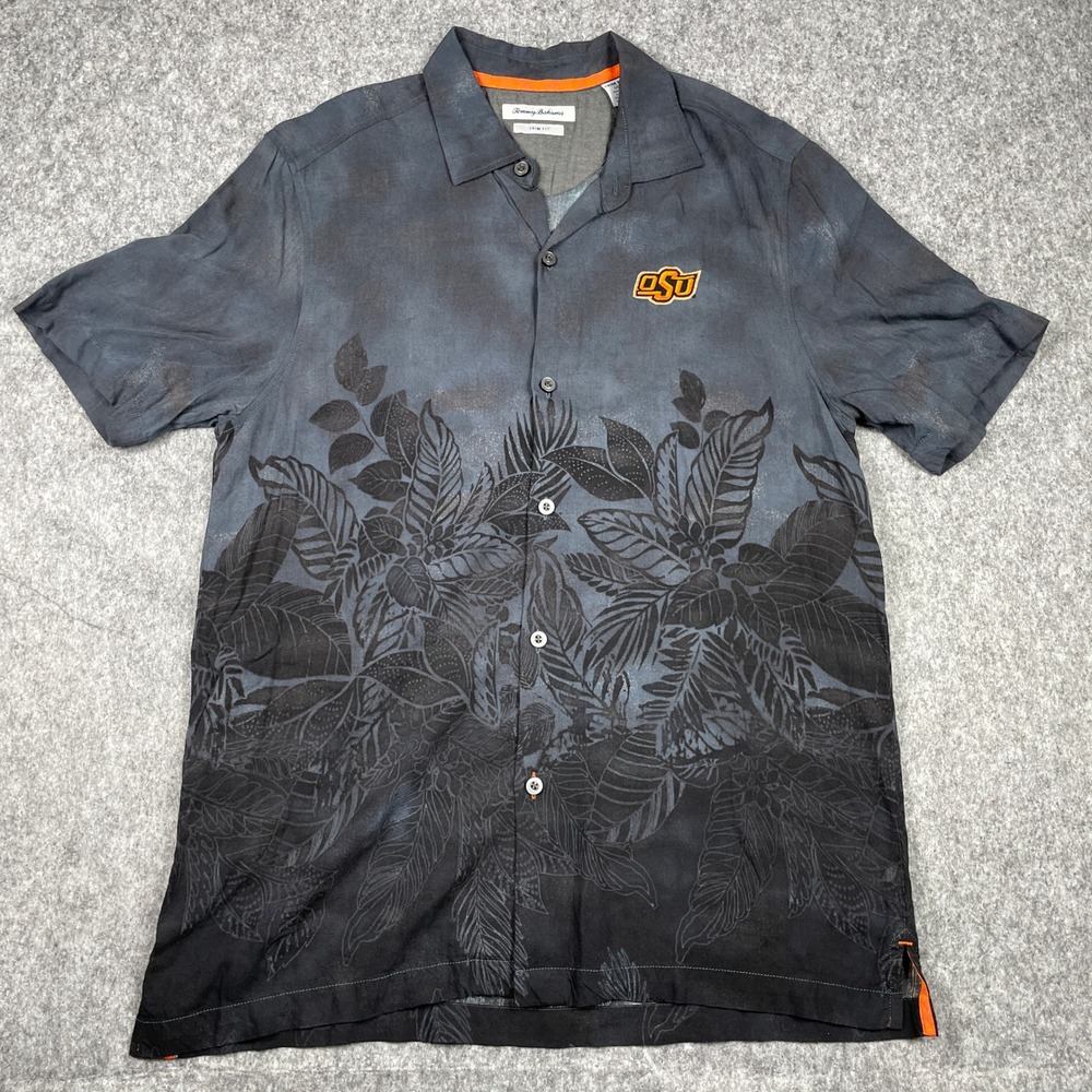 Oklahoma State Cowboys Shirt Mens Large Grey OSU Tommy Bahama Trim Fit Rayon